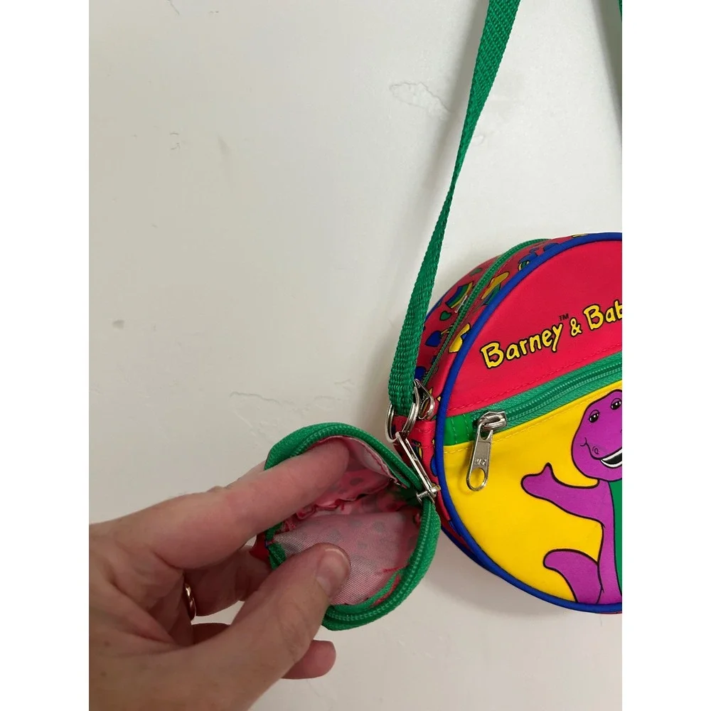 Vintage 1992 Barney & Baby Bop Round Crossbody Purse with Coin Pouch Yellow‎ 90s